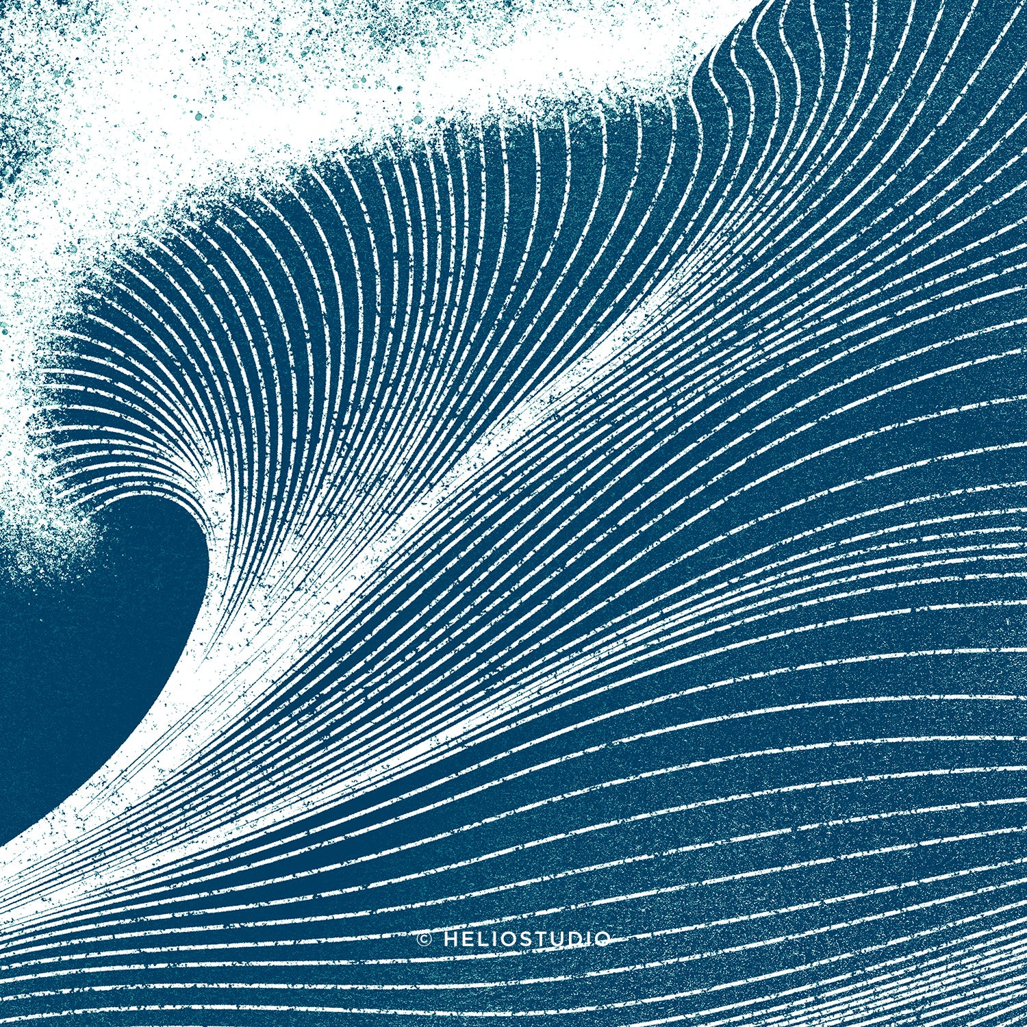 Woodcut Blue Ocean Wave – Panoramic Art Print