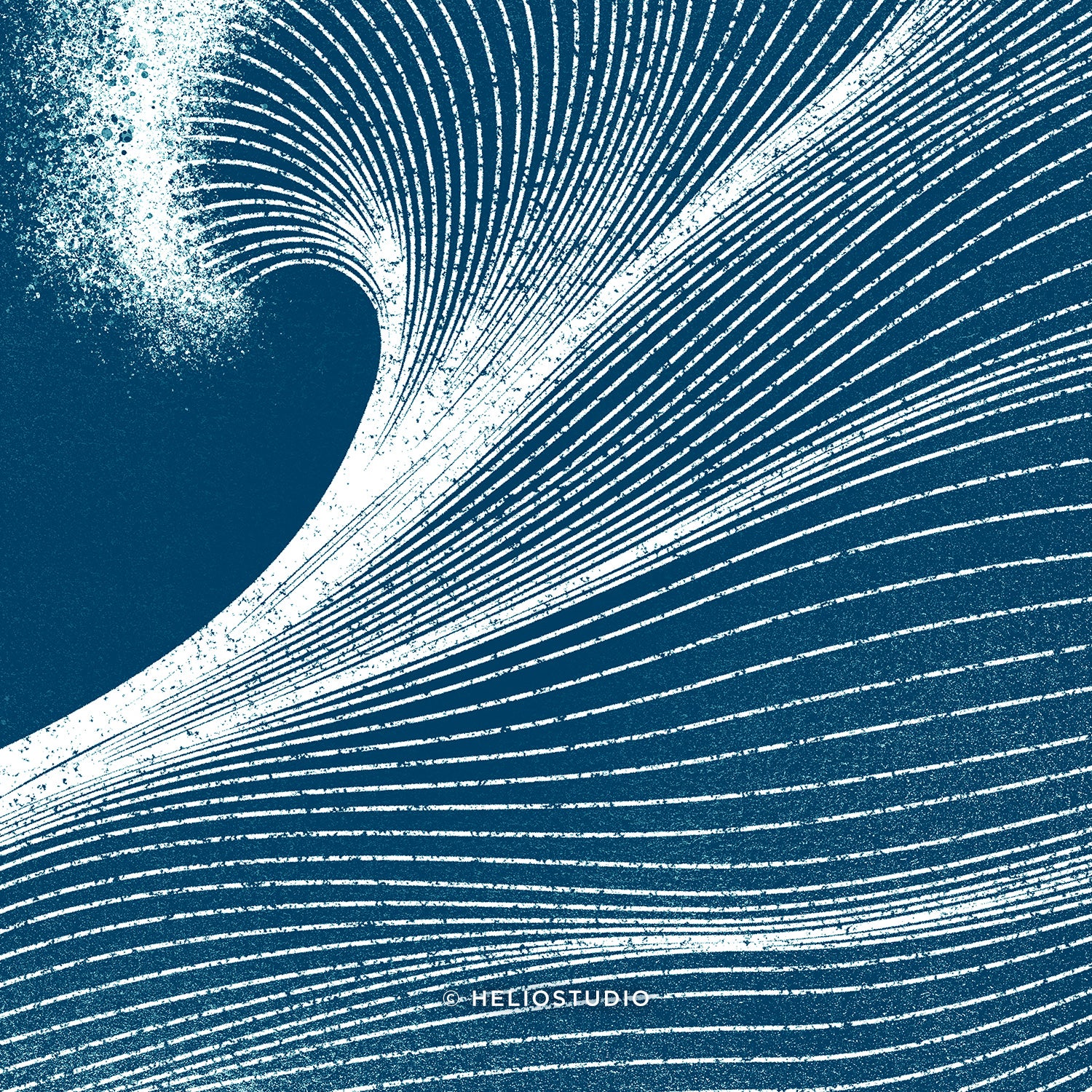 Woodcut Blue Ocean Wave – Art Print