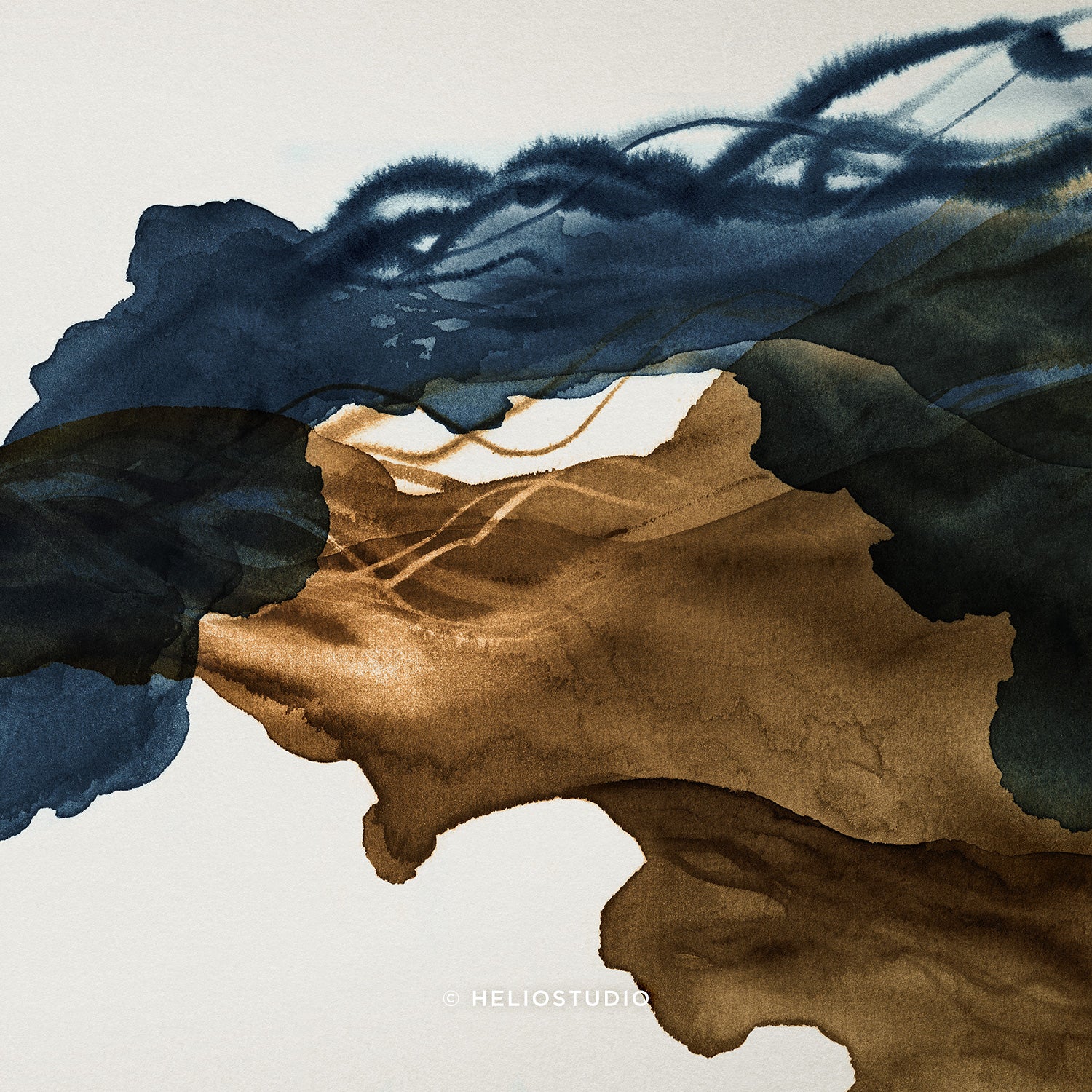Sepia Ink Blue Abstract Flow – Art Print