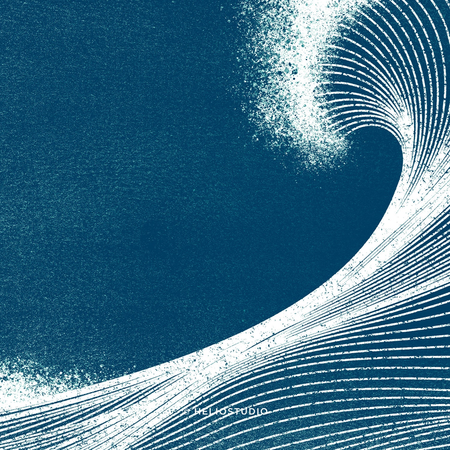 Woodcut Blue Ocean Wave – Three Piece Art Print