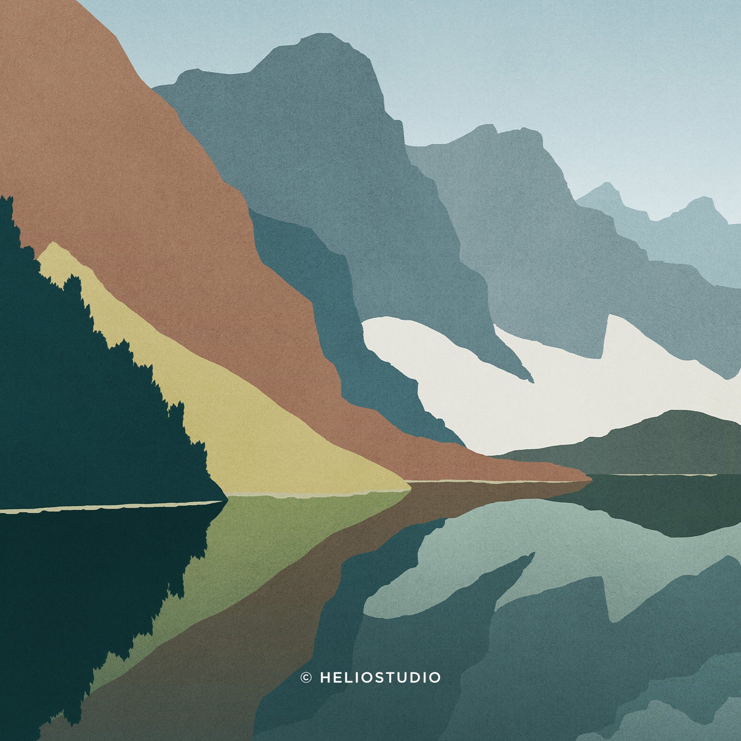 Midcentury Mountain Lake – Two Piece Art Print