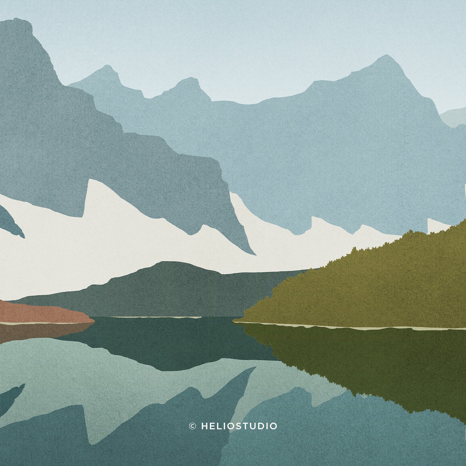 Midcentury Mountain Lake – Three Piece Wall Art