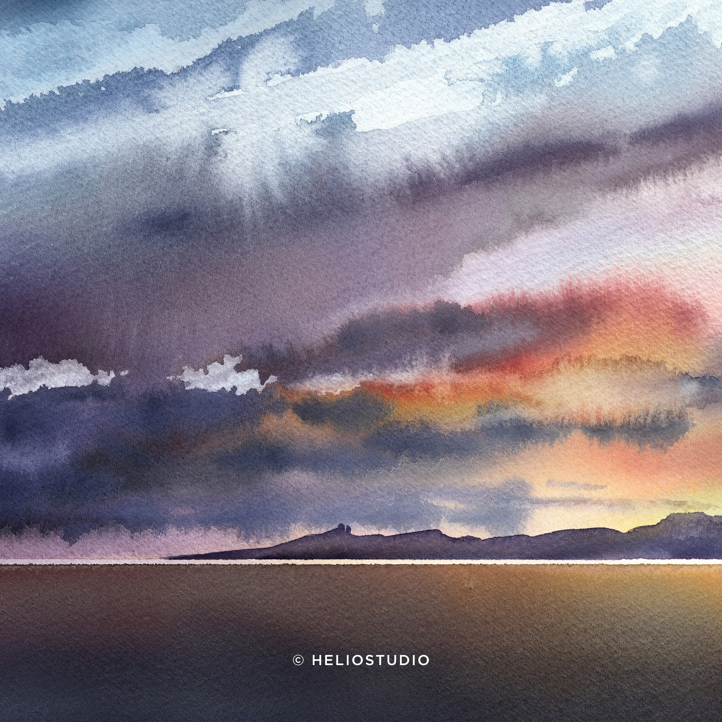 colourful watercolour sunset close up