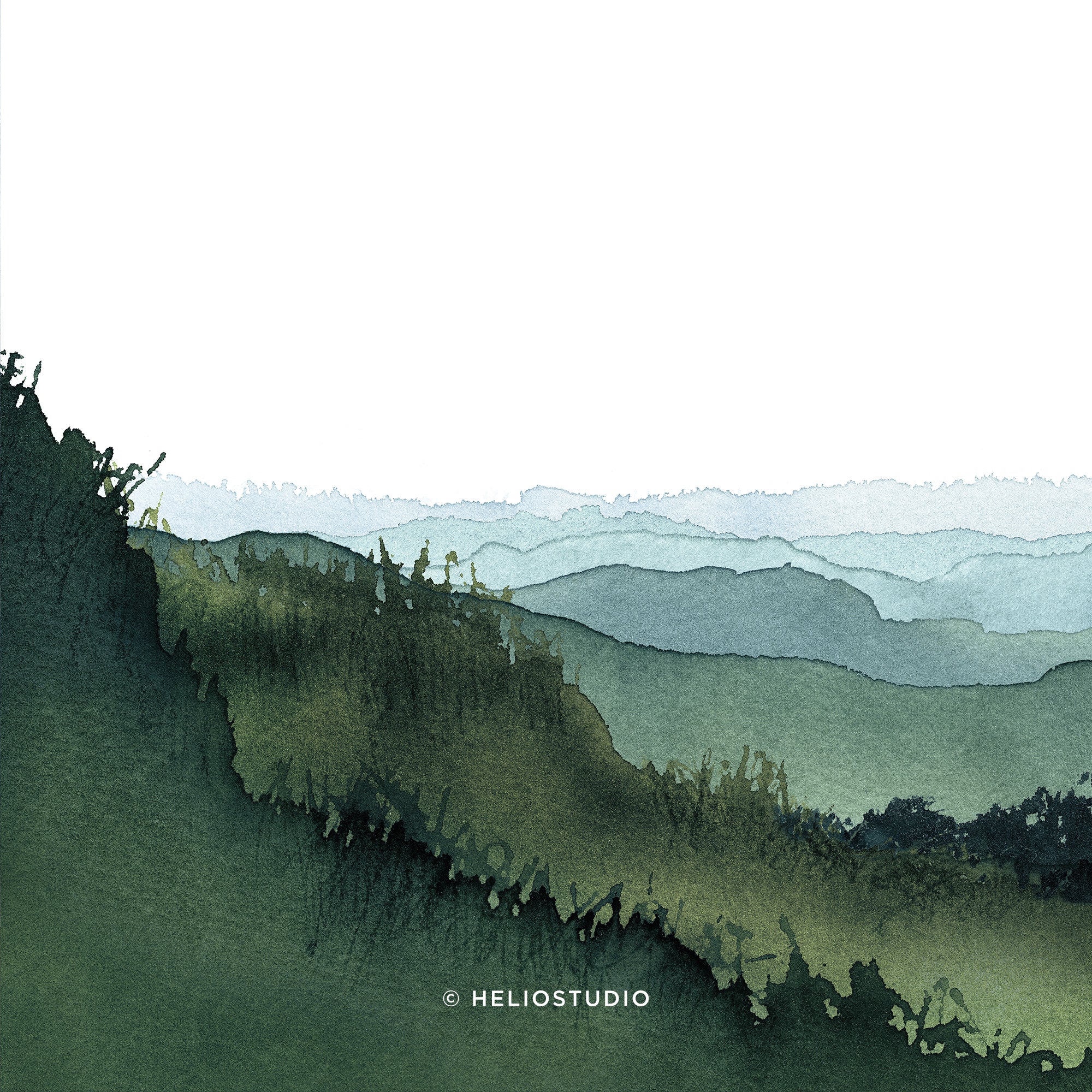 Blue Green Mountain Valley – Panoramic Art Print