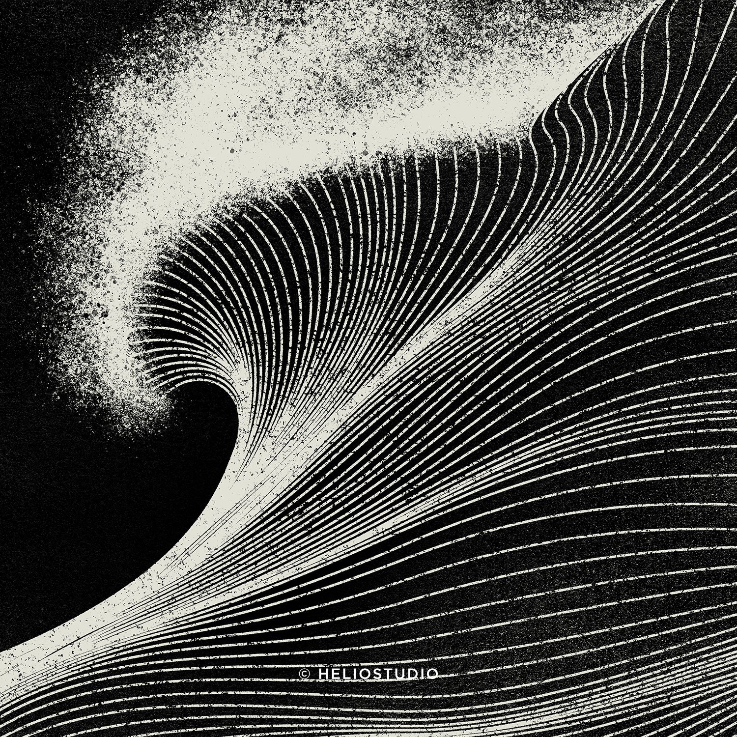 Woodcut Black Ocean Wave – Panoramic Art Print