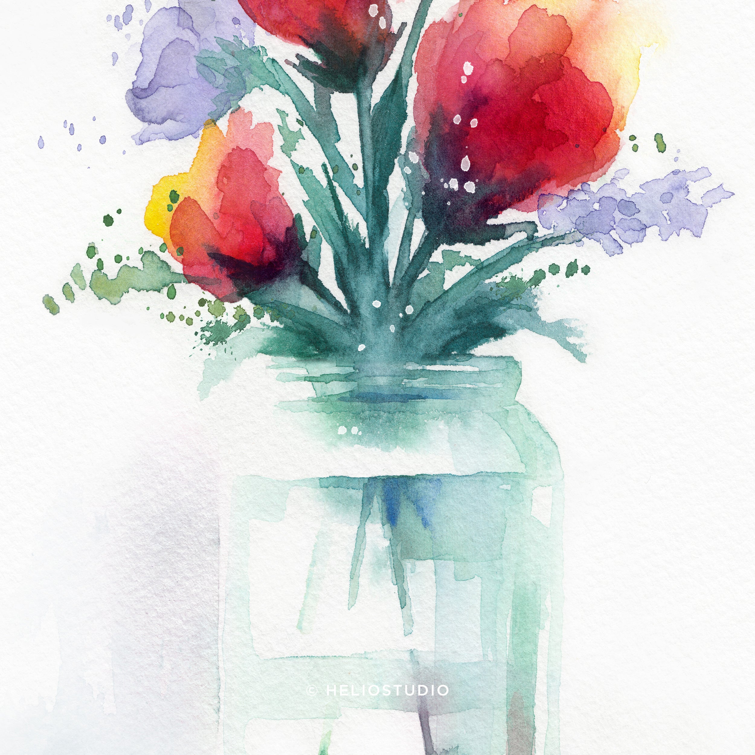 Flowers in Green Glass Jar – Art Print