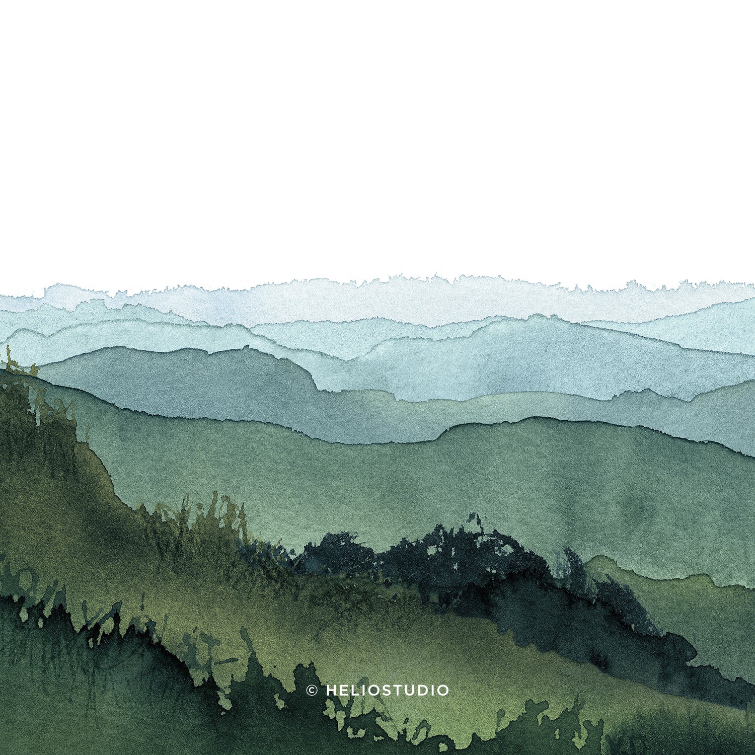 Blue Green Mountain Valley – Square Art Print