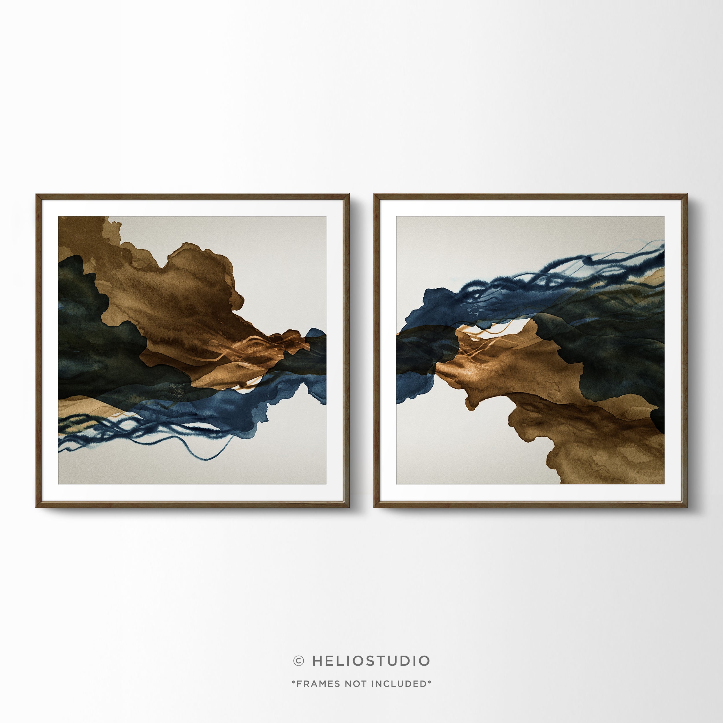 Sepia Ink Blue Abstract Flow – Two Piece Art Print