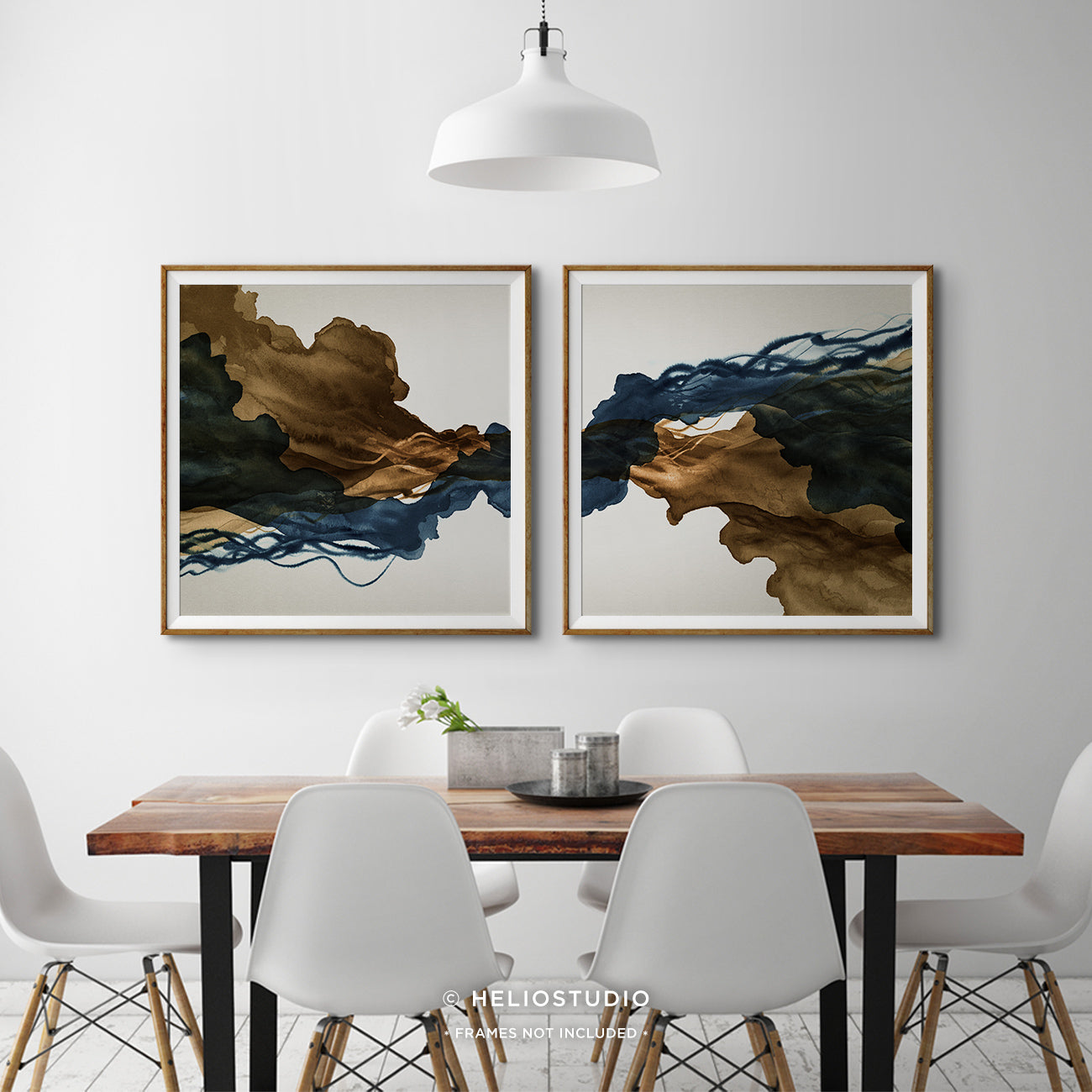 Sepia Ink Blue Abstract Flow – Two Piece Art Print