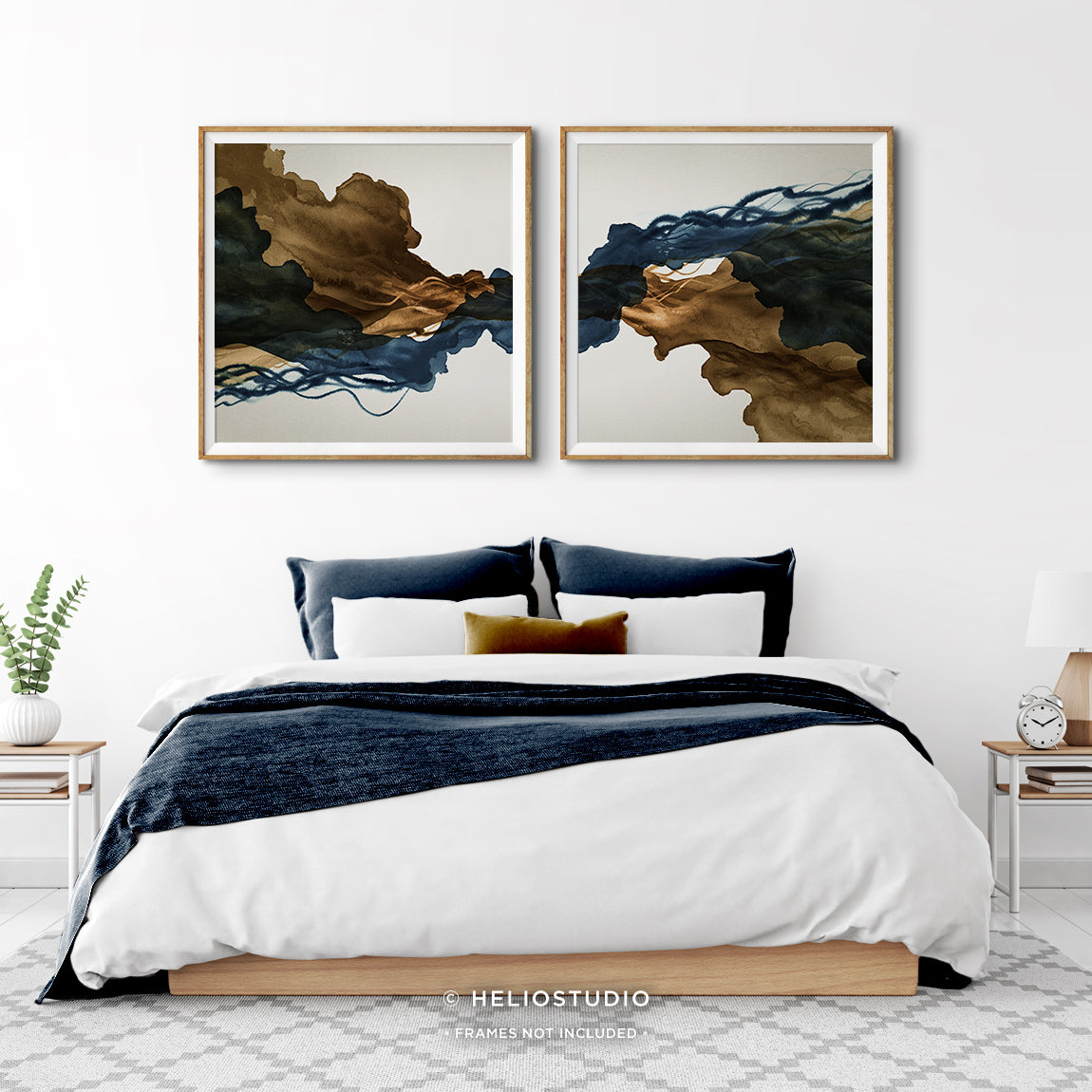 Sepia Ink Blue Abstract Flow – Two Piece Art Print