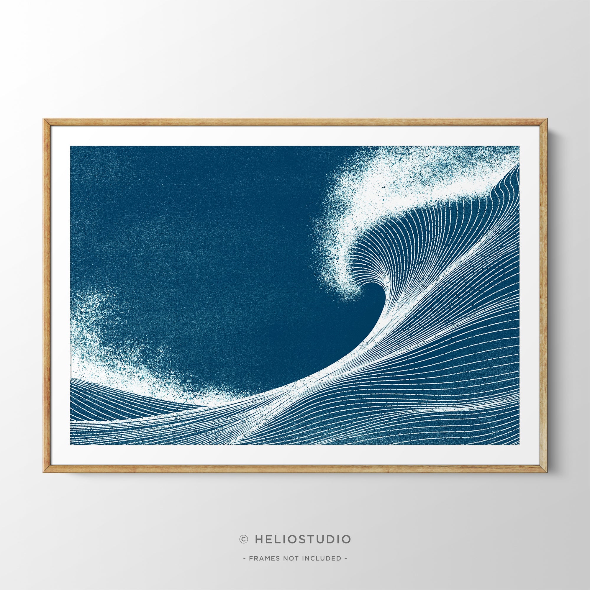 Woodcut Blue Ocean Wave – Art Print