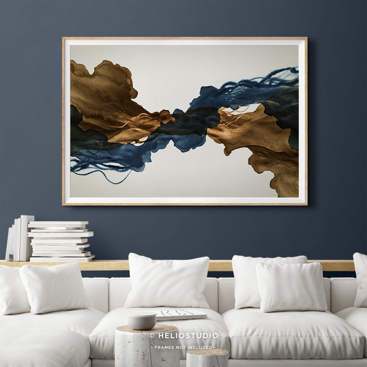 Sepia Ink Blue Abstract Flow – Art Print