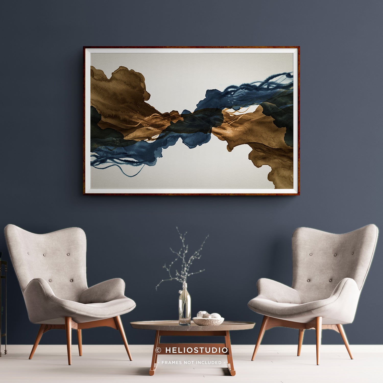 Sepia Ink Blue Abstract Flow – Art Print