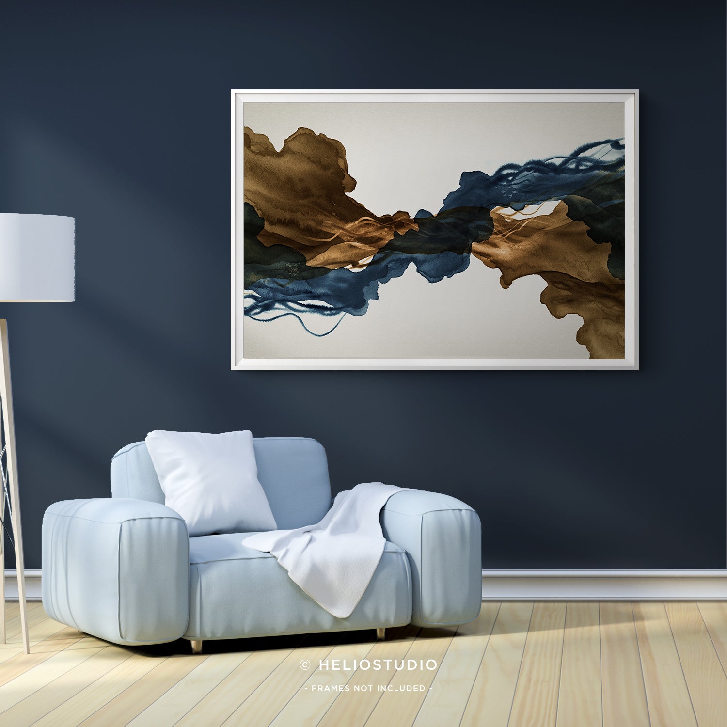 Sepia Ink Blue Abstract Flow – Art Print