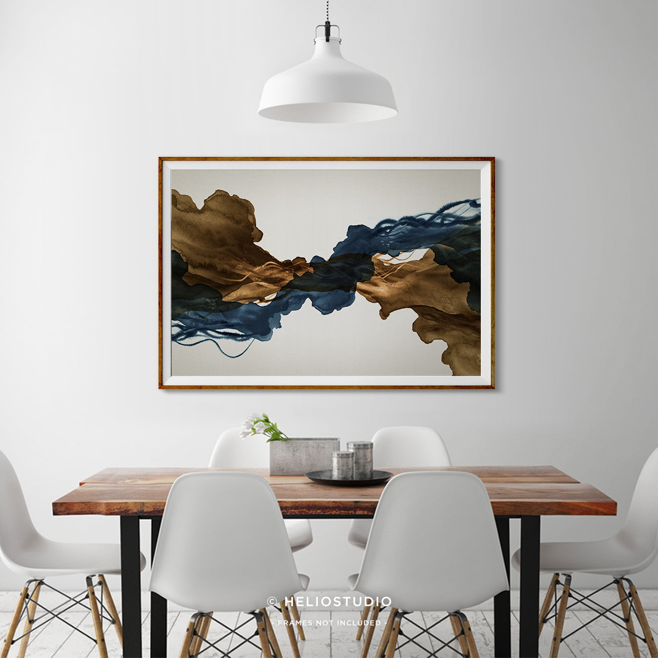 Sepia Ink Blue Abstract Flow – Art Print