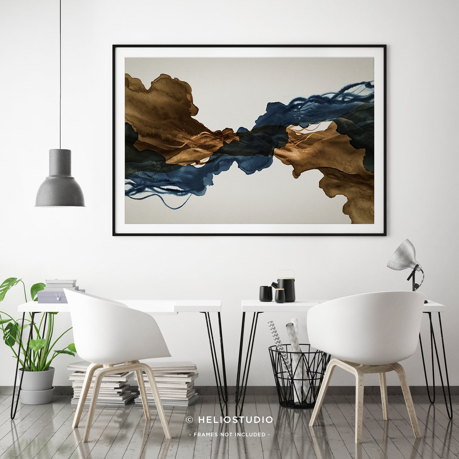Sepia Ink Blue Abstract Flow – Art Print