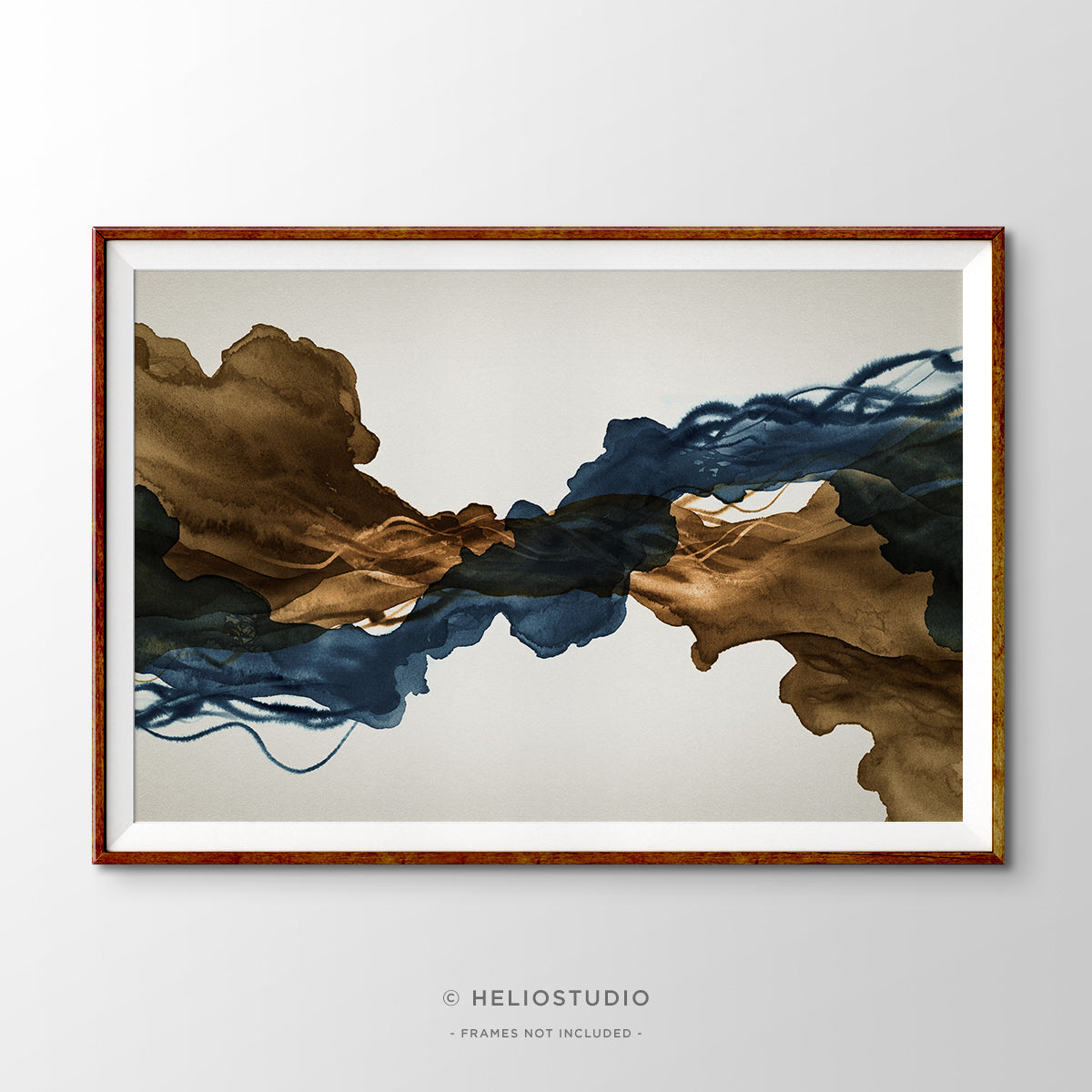 Sepia Ink Blue Abstract Flow – Art Print