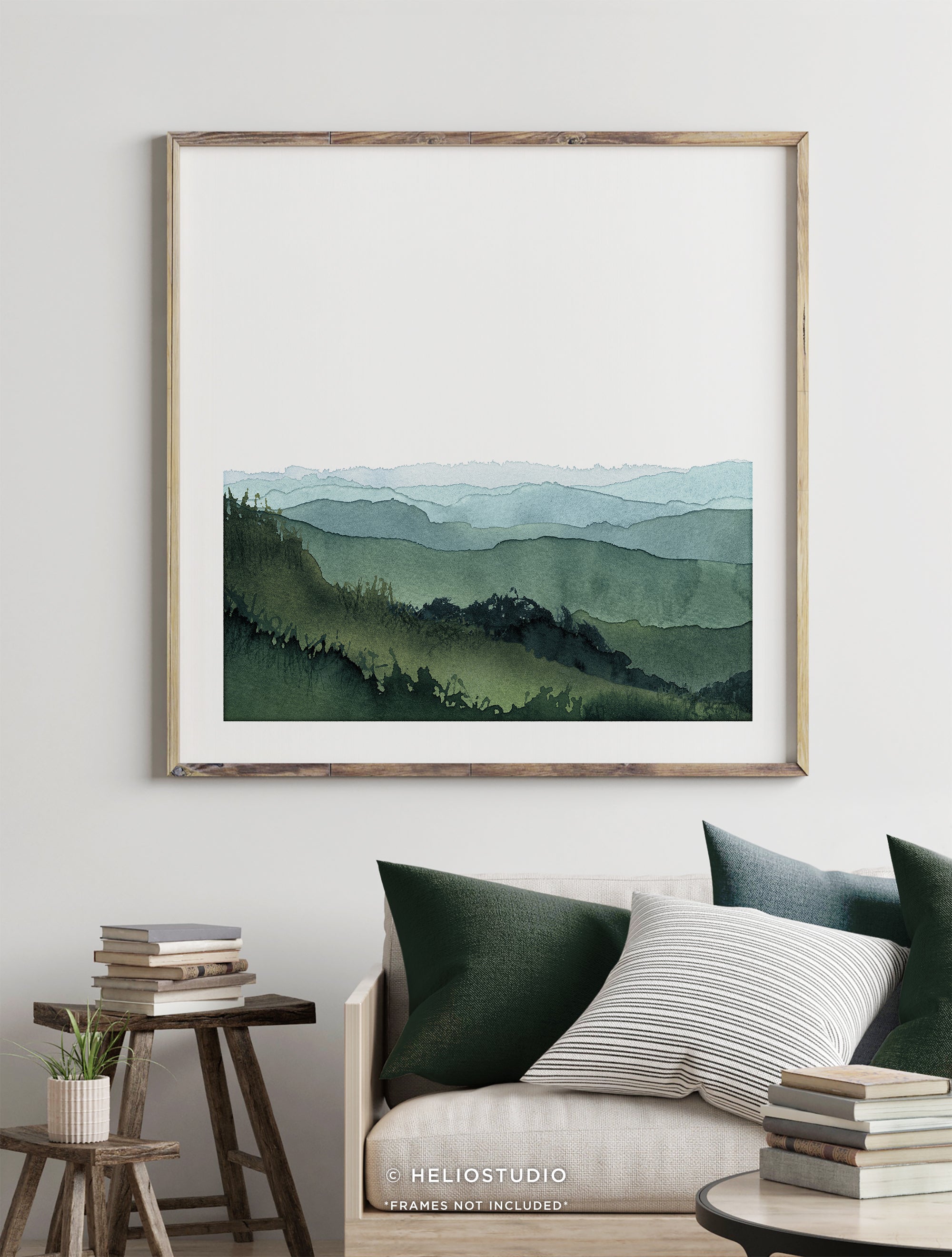 Blue Green Mountain Valley – Square Art Print
