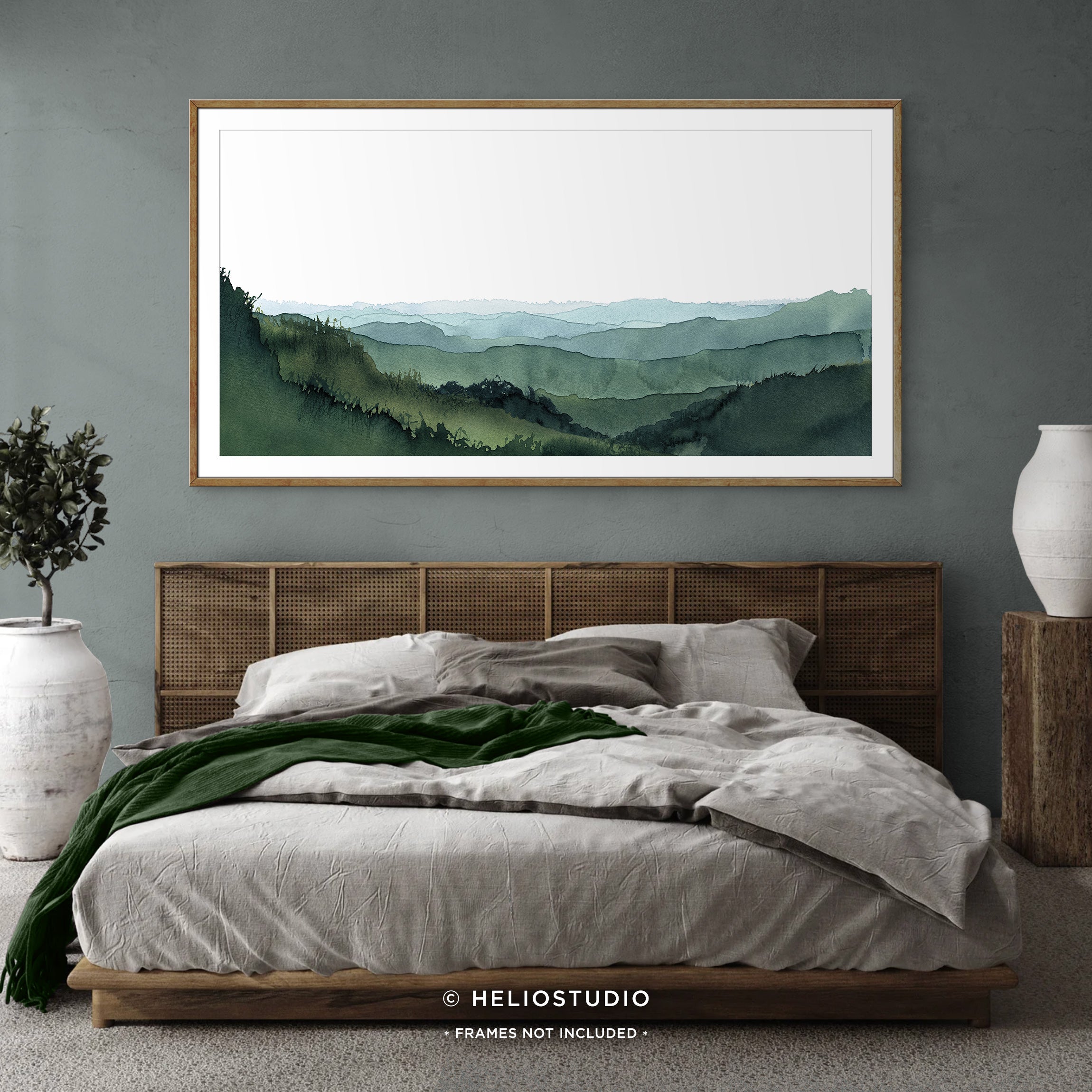 Blue Green Mountain Valley – Panoramic Art Print