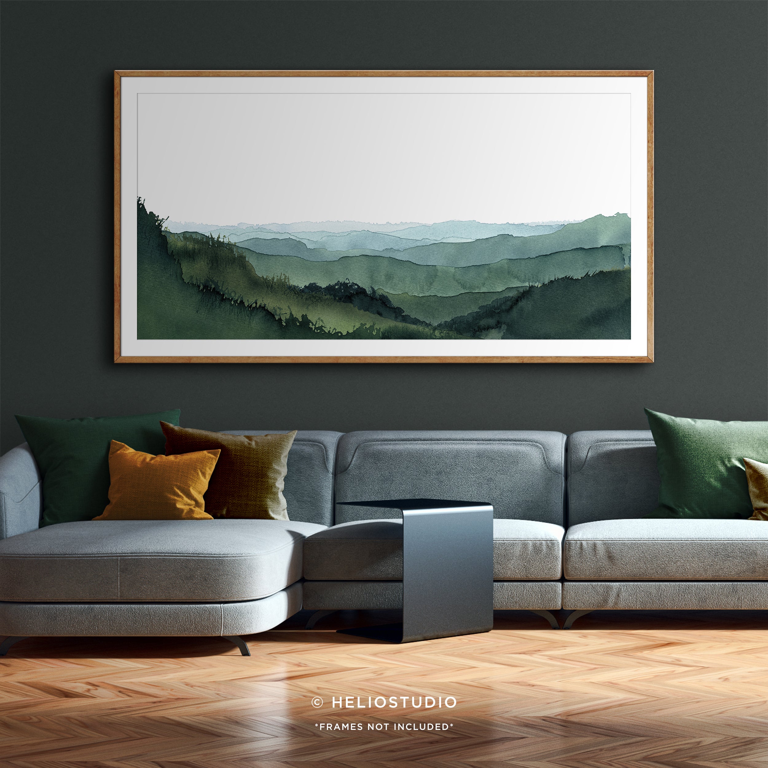 Blue Green Mountain Valley – Panoramic Art Print