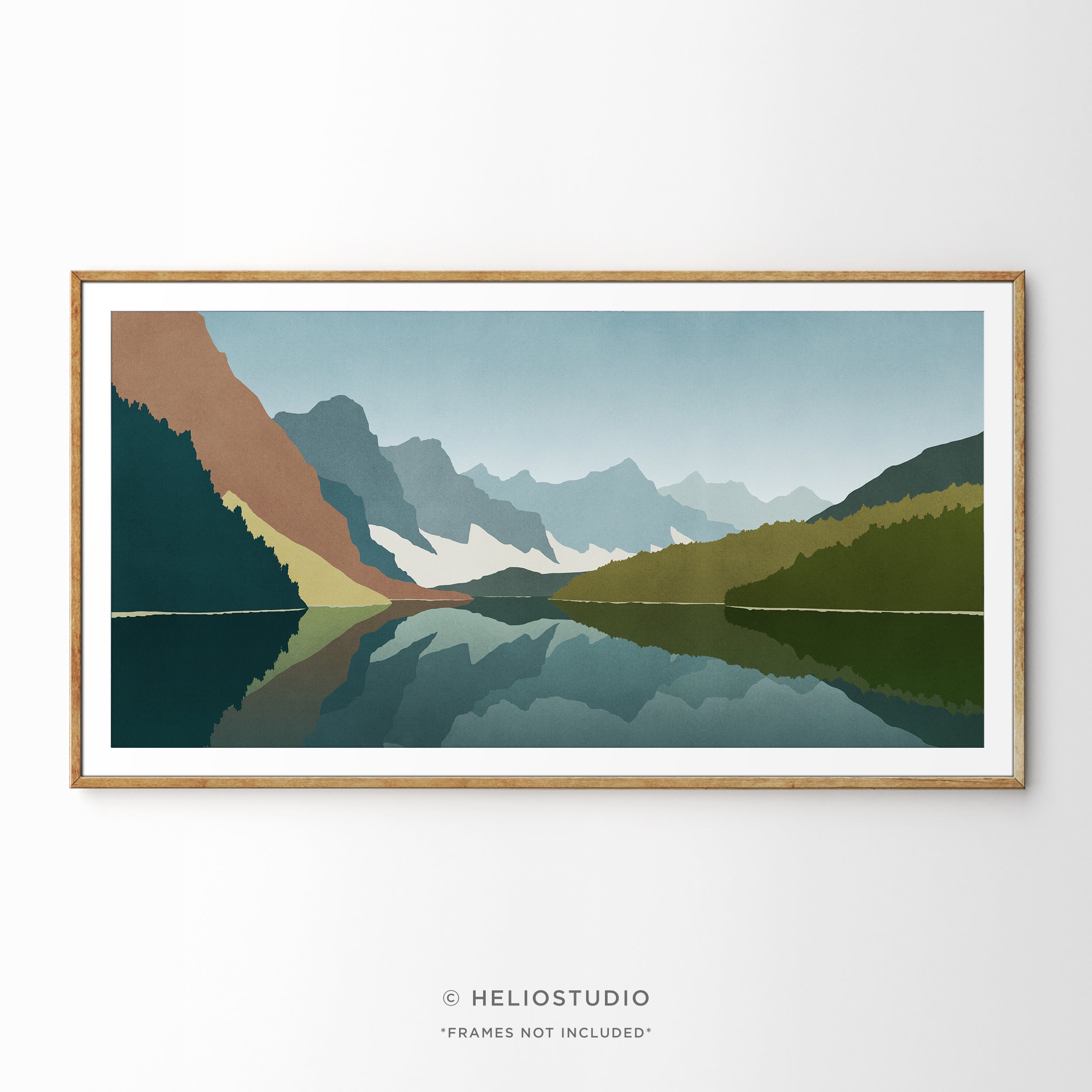 Midcentury Mountain Lake – Panoramic Art Print