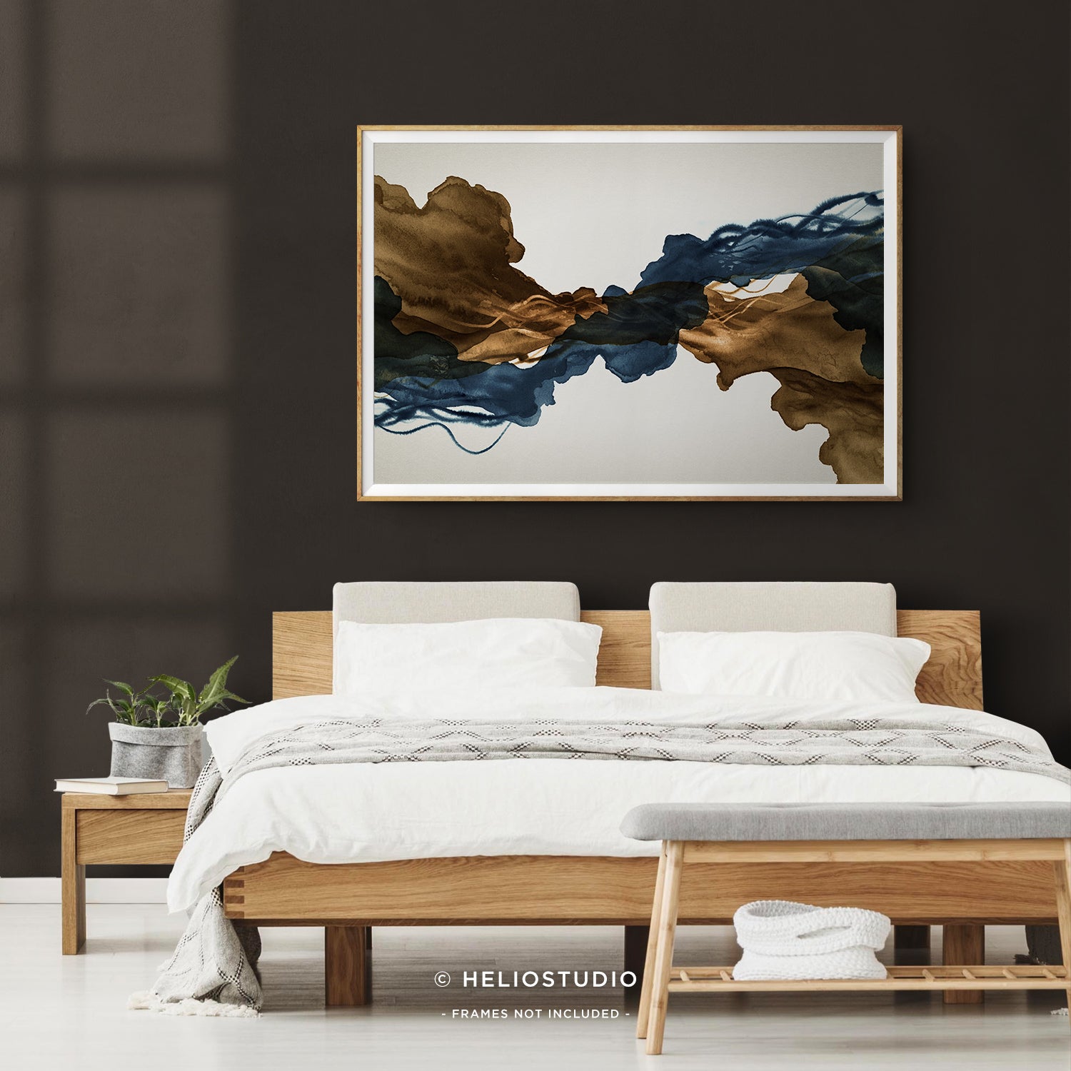 Sepia Ink Blue Abstract Flow – Art Print